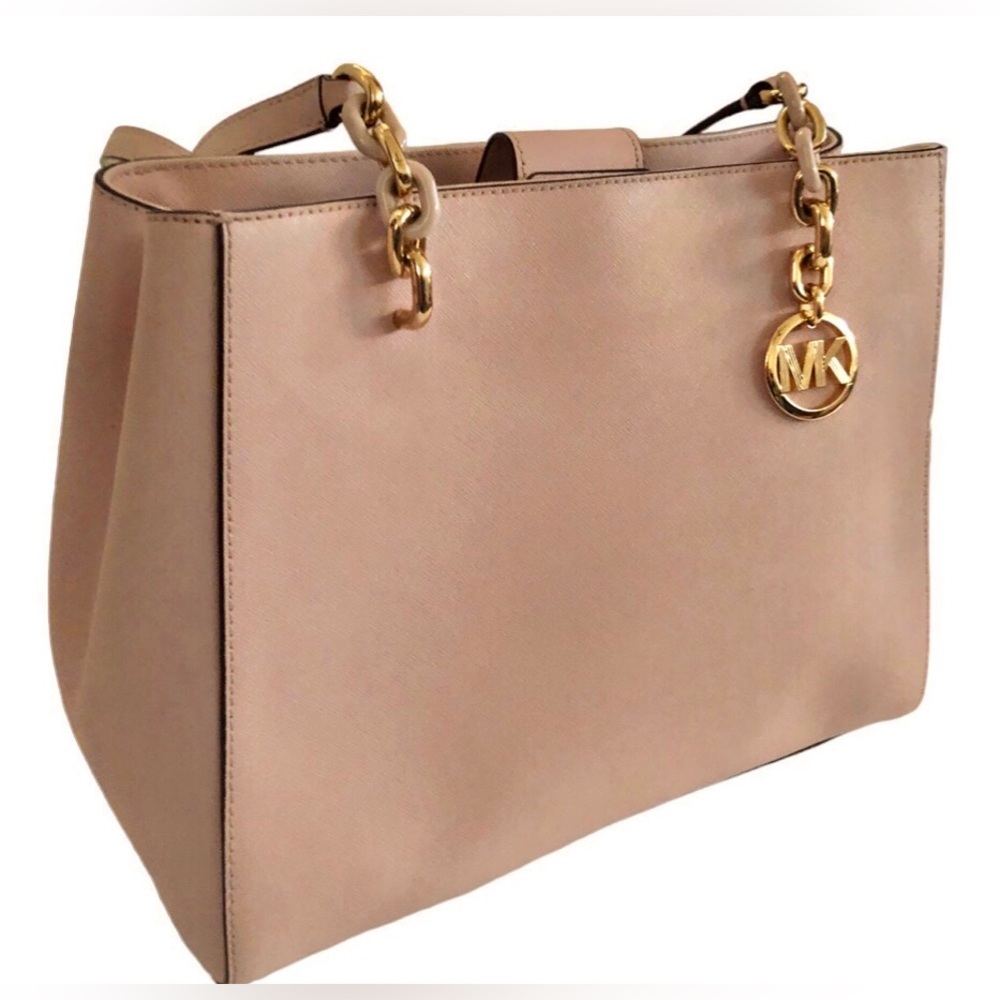 Michael Kors Charlotte Tote in Blush Pink Gold Chain W Pink Chain Links - Picture 4 of 16
